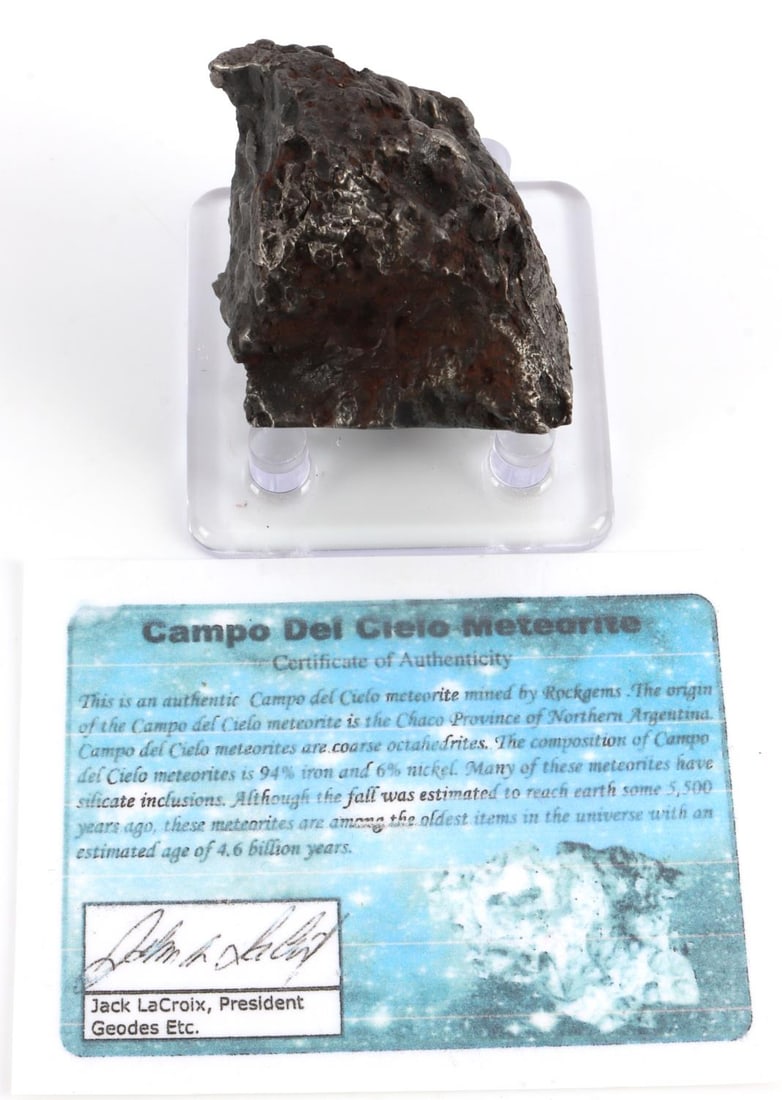 CAMPO DEL CIELO METEORITE 380 GRAMS: With COA. Measures 2 X 2 inches.