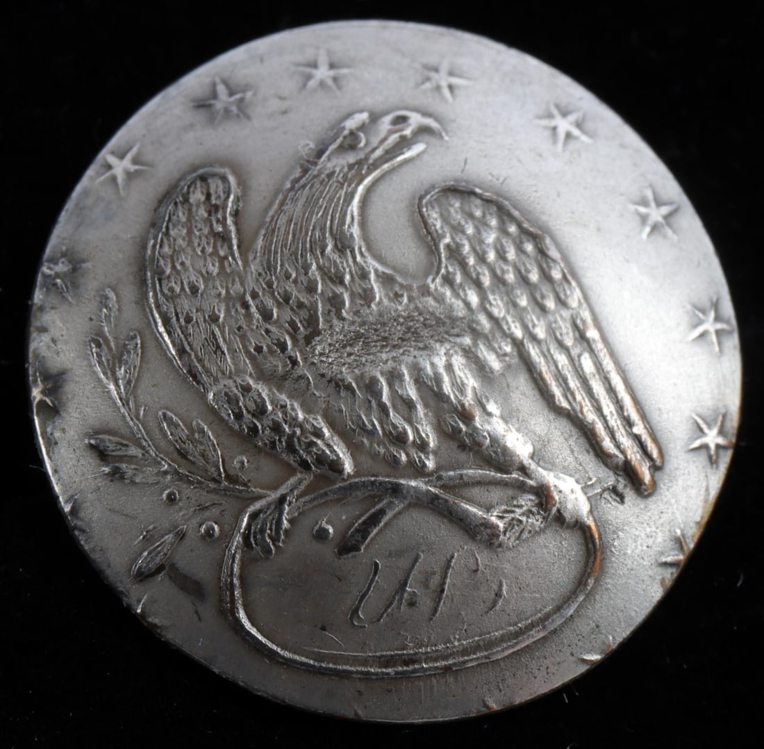 WAR OF 1812 U.S. INFANTRY BUTTON EXTREMELY FINE: Non-dug Extremely fine condition, script U.S. in oval, 21 mm, GI 43, one piece. This lot has a reserve.