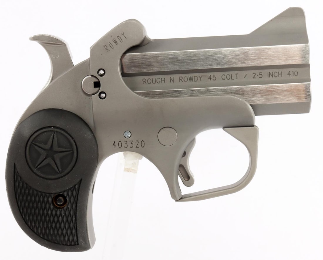 BOND ARMS ROWDY .45/410 BORE DERINGER PISTOL NIB: New in box. #BARW-45. UPC:855959009983. FFL required for transfer. No international shipping. Know your states laws before bidding. Caliber: .45/410 Serial #: 403320 This lot has a reserve.