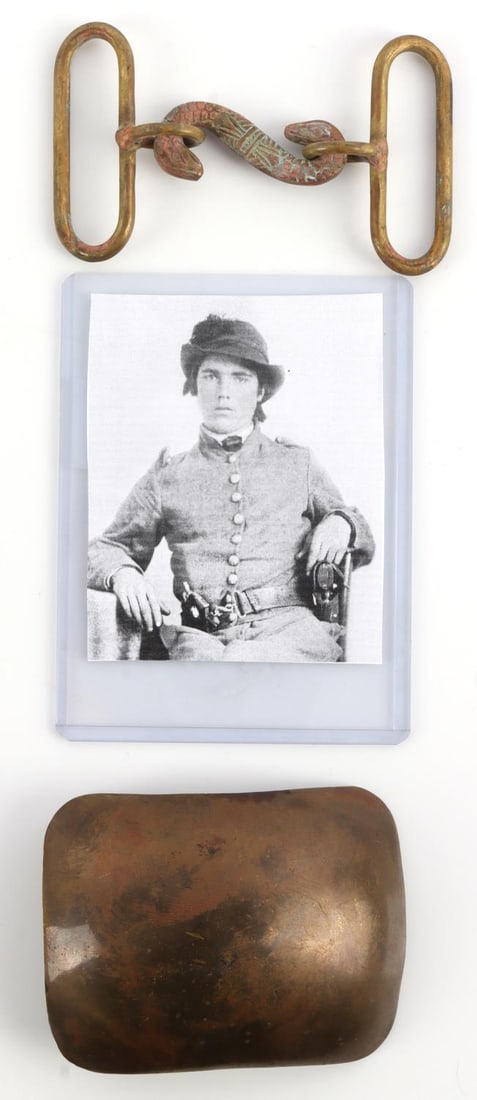 US CONFEDERATE CIVIL WAR SNAKE BELT BUCKLE: In good condition with no markings. Some wear, but no real damage. Also includes unmarked belt buckle from mid-19th century in good condition.
