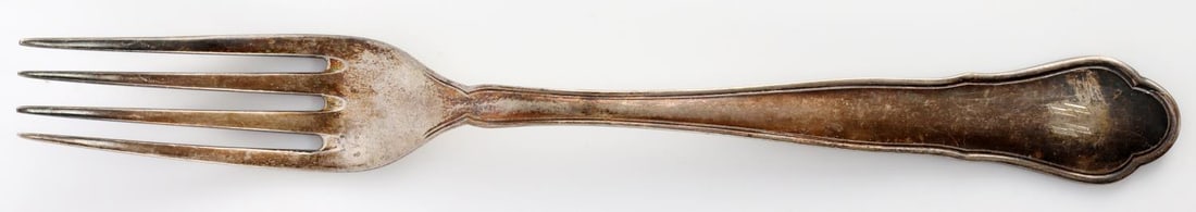 WWII GERMAN THIRD REICH SS RUNE .800 SILVER FORK: German hallmark silver stamped on verso .800 silver, unpolished 8 1/4 inches, very good original condition.