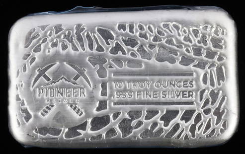 10 OZT .999 FINE SIVER PIONEER BAR: Electronically tested, purchased from refiner. This lot has a reserve.