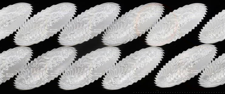 10 AMERICAN SILVER EAGLE 1 OZ SILVER DOLLAR COINS: Electronically tested Silver Eagle coins. Purchased through refinery. This lot has a reserve.