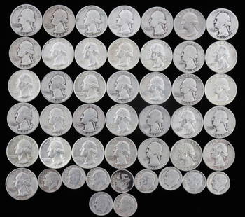 $10 FACE VALUE 90% SILVER QUARTER & DIME COINS: All 1964 or earlier. From circulation. This lot has a reserve.