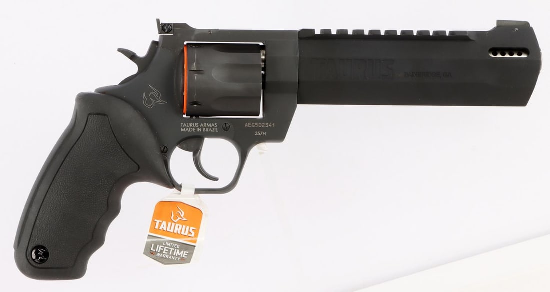 TAURUS RAGING HUNTER .357 MAG DA REVOLVER NIB: New in box. Model #2-357061RH. UPC:725327617587. FFL required for transfer. No international shipping. Know your state laws before bidding. Caliber: .357MAG Serial #: AEG502341 This lot has a reserve.