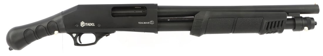 CITADEL BOSS TIDAL WAVE 12 GA PUMP ACTION SHOTGUN: New in box. Model #CBSTW1214. UPC:682146896893. FFL required for shipping. No international shipping. This firearm is illegal in certain states, please know your state's laws before bidding. Caliber: 