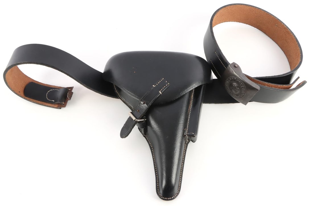 WWII GERMAN THIRD REICH P08 LUGER HOLSTER & BELT: Believed post-war, but a super high quality, useable and wearable, up to size 42 waist size, Waffenampt stamped holster, accurate construction an stitching. As new.