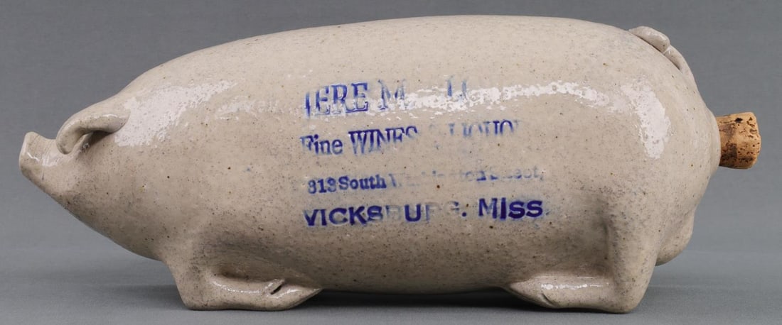 A.L. HAYES MAKE SALT GLAZED PIG FLASK: Measures 11 1/2 inches. Very good condition.