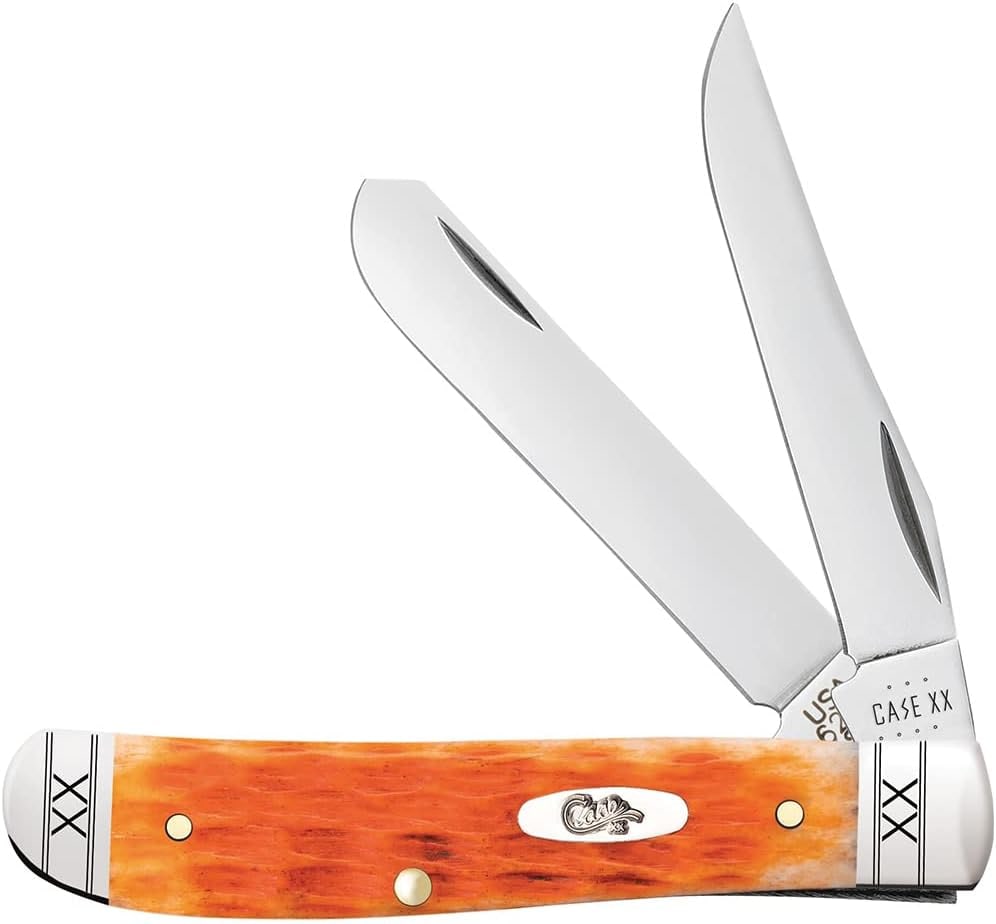 CASE XX MINI TRAPPER CAYENNE BONE KNIFE: Clip and spey blade, 3 1/2 inches closed. , 6 1/4 inches open. New in box. This lot has a reserve.