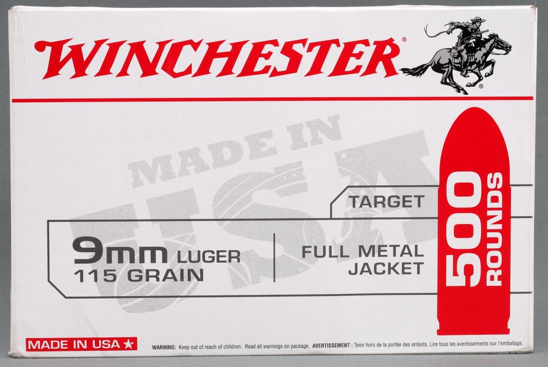 500 ROUNDS OF WINCHESTER 9MM 115 GRAIN AMMO: New in box. This lot has a reserve.