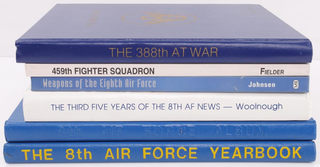 459TH SQDN 8TH AIR FORCE 388TH SQDN LOT 6 BOOKS: 459th Fighter Squadron "The Twin Dragons CBI 1943-1945 - by James M. Fielder. The 388th at War by Edward J. Huntzinger, signed by the author. Weapons of the Eighth Air Force - by Fredrick A. Johnson. 
