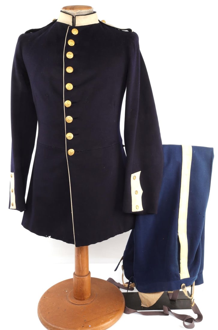 19TH CENTURY RHODE ISLAND KENTISH GUARDS UNIFORM: With Kentish Guards buttons and Regular Navy, trousers and tunic. Small size. Very good original condition.