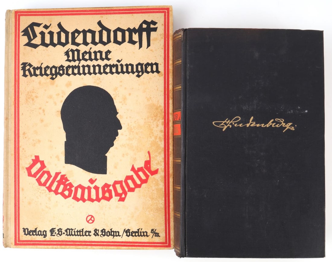 LOT OF 2 HITLER EX LIBRIS THIRD REICH BOOKS: Meine Kriegserinnerungen, (My War Memories) 1914-1919 by Ludendorff, Eric book. Published by Ernst Siegfried Mittler und Sohn, Berlin, 1921. The first page has Adolf Hitler's exlibris. "Hindenburg. Th