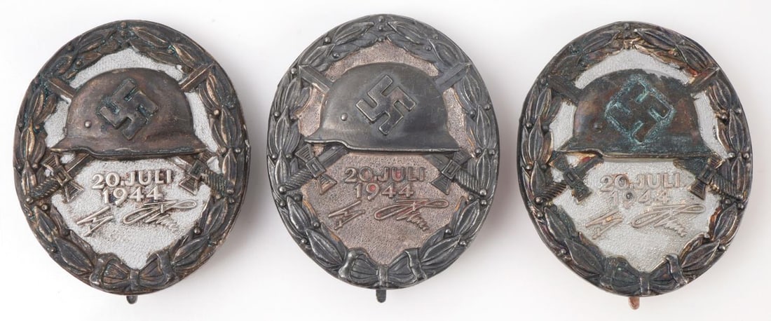 WWII GERMAN REICH JULY 20TH HITLER WOUND BADGE: Three (3) in total, each marked "80" & "2" on reverse. In good condition Unauthenticated, sold as is.