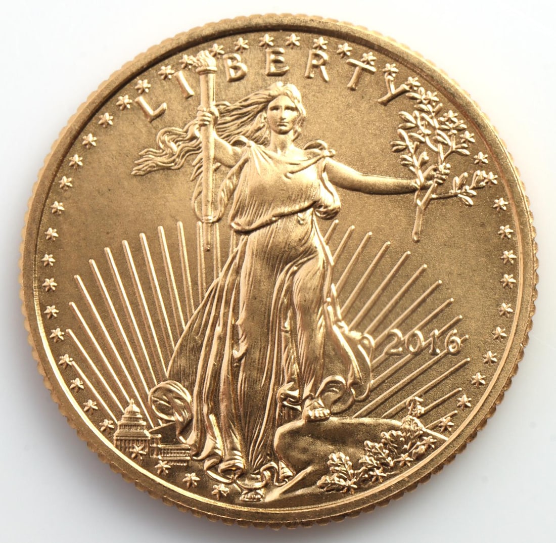 2016 GOLD 1/10 OZT AMERICAN EAGLE BU COIN: Brilliant uncirculated. This lot has a reserve.