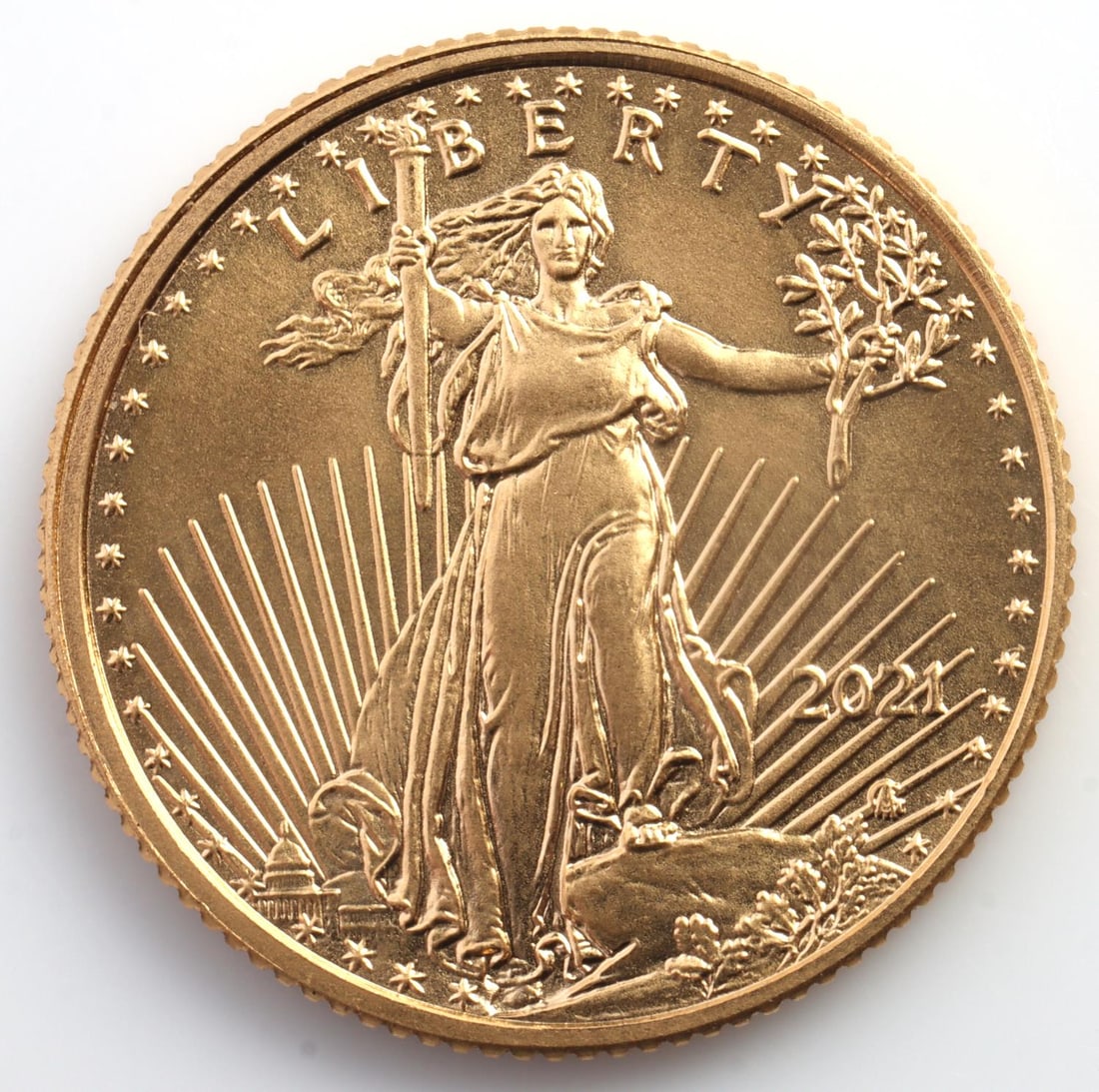 2021 GOLD 1/10 OZT AMERICAN EAGLE COIN BU: Brilliant uncirculated. This lot has a reserve.