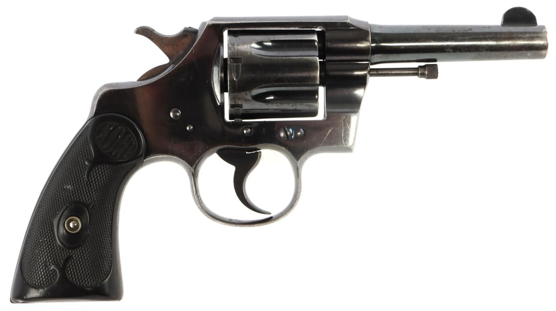 COLT BLUED NEW ARMY SPECIAL .41 CAL DA REVOLVER: Colt, New Army Special, .41 caliber, double-action revolver. Manufactured 1914.Top of the barrel is marked, "COLT'S F./A. MFG. CO. HARTSFIELD CT. USA, PAT'D AUG. 5. 1884 JUNE 5. 1900 JULY 4. 1905". Le