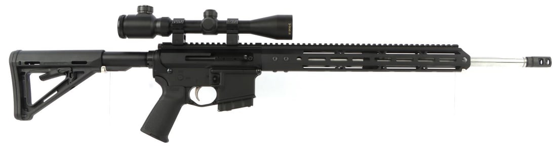 CUSTOM PALMETTO STATE PA-15 AR RIFLE PLATFORM: Bore is bright and clear with excellent rifling. Mechanically very good, functions without issue. World Class 3-9X40 IR scope with crystal clear optics. Includes compensator, adjustable stock, and hea