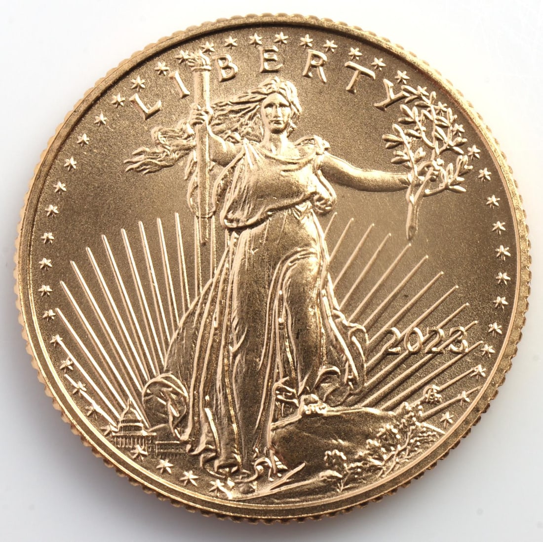 2023 GOLD 1/10 OZT AMERICAN EAGLE COIN BU: Brilliant uncirculated. This lot has a reserve.