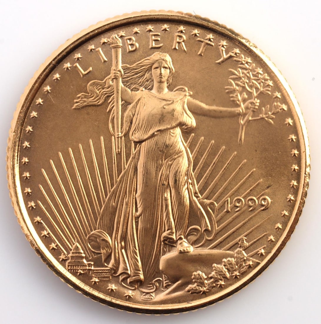 1999 GOLD 1/10 OZT AMERICAN EAGLE COIN BU: Brilliant uncirculated. This lot has a reserve.