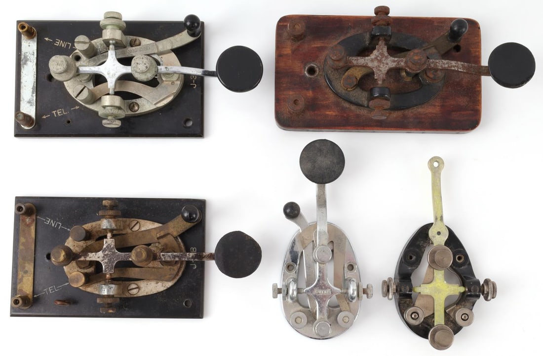 LOT OF 5 TELEGRAPH MORSE CODE MACHINES: 2 Straight Key for Morse Code. Model J-38 & 1 J-37During the years between WW I and the Korean War the US Army Signal Corps designated many of their telegraph (or Morse code) keys with a "J" prefix fo