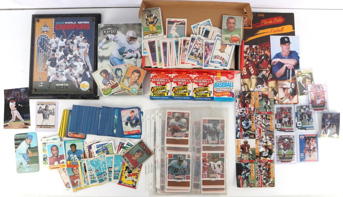 1000'S OF BASEBALL & SPORTS CARDS INCLUDES SETS: Every sport is mostly represented, 1980's sets, plaque and as photographed. There is even a Duncan trick Yo-Yo.