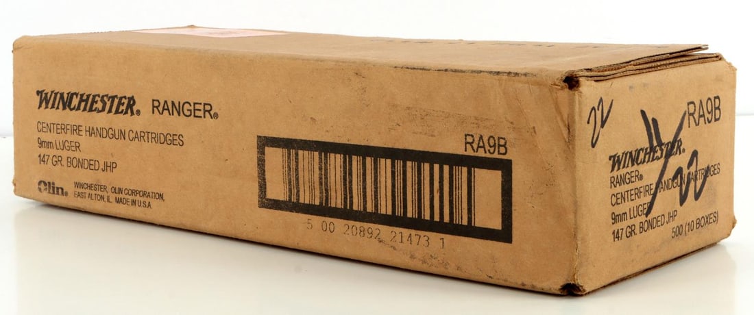 WINCHESTER RANGER 9MM LUGER 147 GR JHP 500 RDS: Winchester Ranger Luger 9mm 147 grain bonded JHP. Ten (10) boxes with fifty (50) rounds per box for a total of 500 rounds.