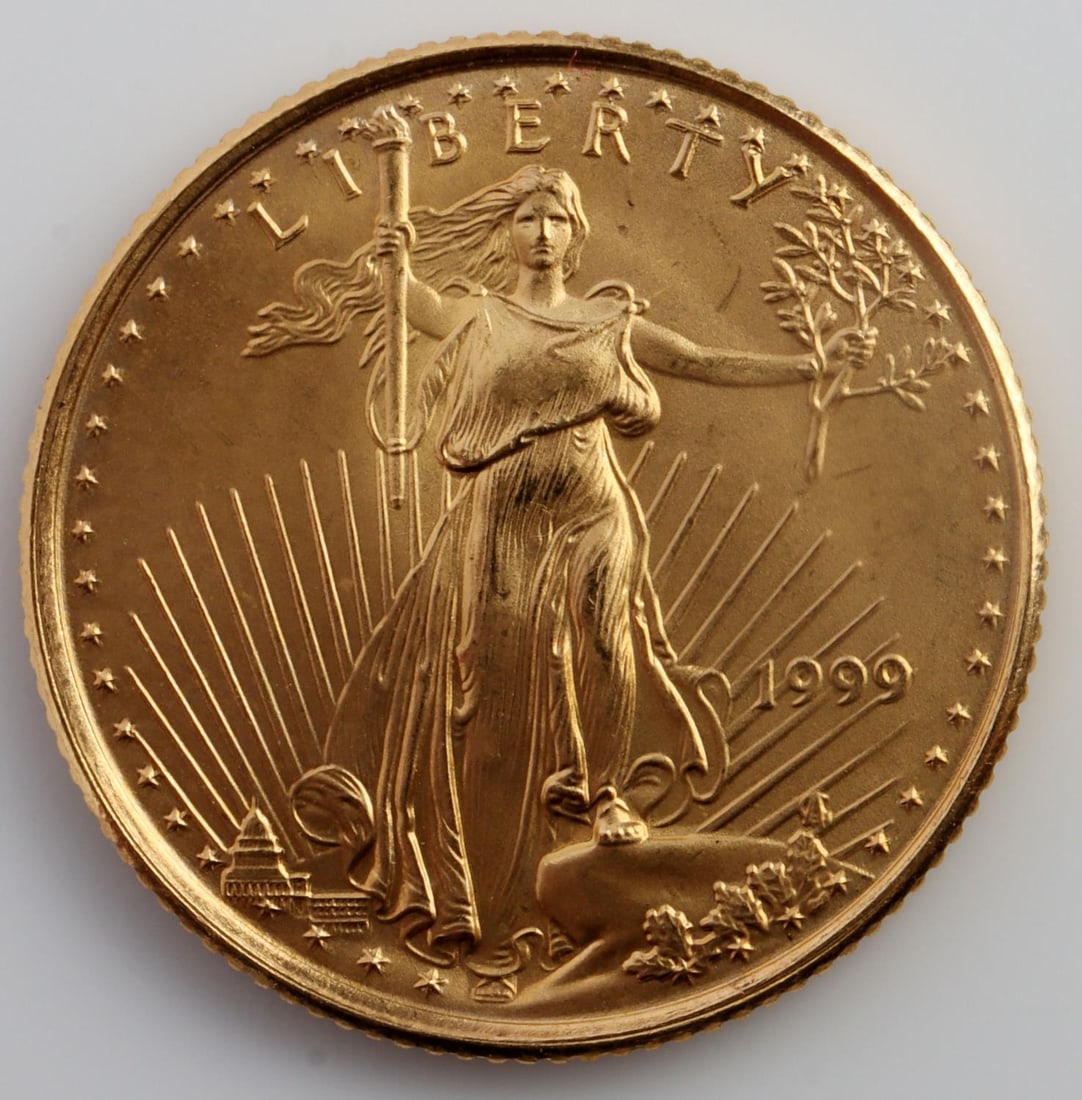 1999 GOLD 1/10 OZT AMERICAN EAQGLE BU COIN: Brilliant uncirculated. This lot has a reserve.