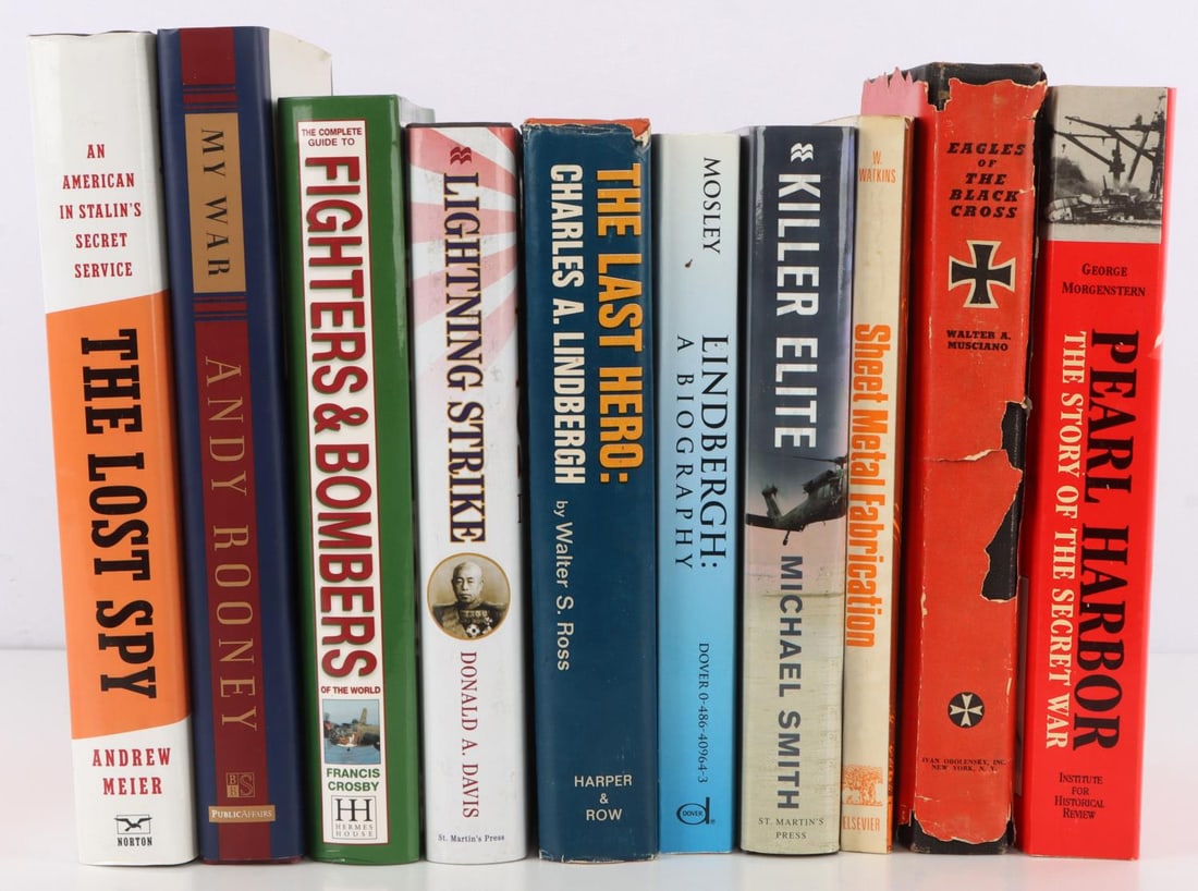 LOT OF 10 WWII MILITARY BOOK COLLECTION: Includes the riveting tell-all, "My War" by Andy Rooney, plus other outstanding issues. "Eagles Of The Black Cross" is a first edition.