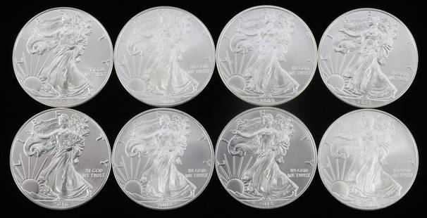8 1 OZT SILVER AMERICAN EAGLE BU COIN LOT: All brilliant uncirculated. This lot has a reserve.