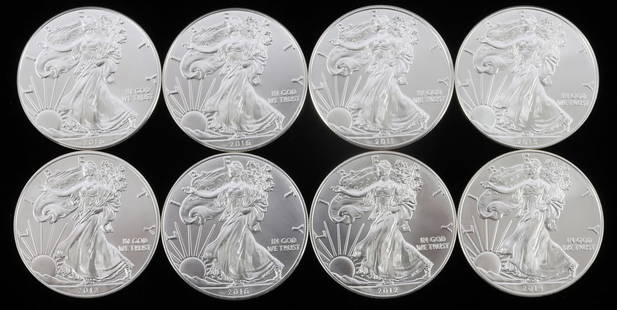 8 1 OZT SILVER AMERICAN EAGLE BU COIN LOT: Brilliant, uncirculated. This lot has a reserve.