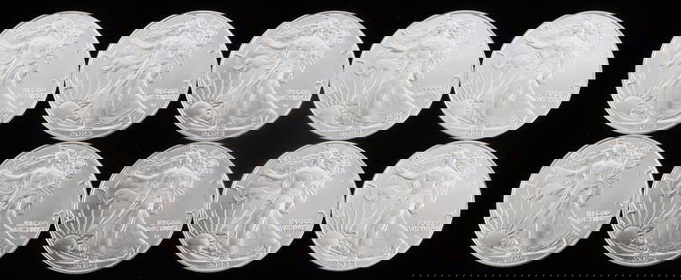 10 AMERICAN SILVER EAGLE 1 OZ SILVER DOLLAR COINS: Electronically tested Silver Eagle coins. Purchased from refinery. This lot has a reserve.