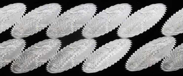 10 AMERICAN SILVER EAGLE 1 OZ SILVER DOLLAR COINS: Electronically tested Silver Eagle coins. Purchased from refinery. This lot has a reserve.