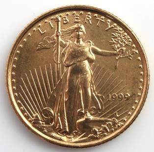 GOLD 1/10 OZT AMERICAN EAGLE BU COIN: Brilliant uncirculated. This lot has a reserve.