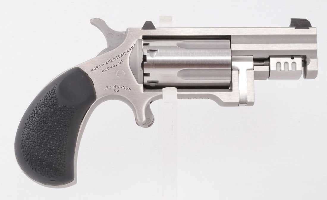 NORTH AMERICAN ARMS NAA SNT 22 MAGNUM REVOLVER: North American Arms NAA-SNT 22 Magnum Sentinel revolver. Barrel length: 1 7/16 inches. 5-shot capacity. New in box. Includes gun safe with key. FFL required for transfer. No international shipping. Kn