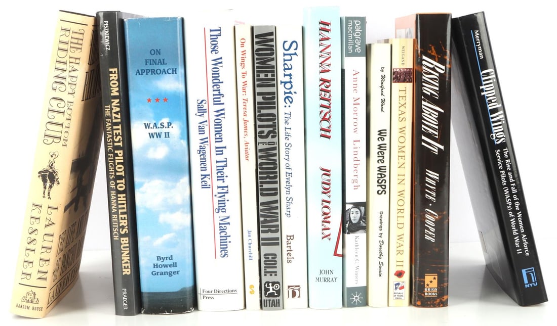 LOT OF 13 WWII WASP WOMEN AVIATION BOOKS: Lot of THIRTEEN (13) assorted lot of books detailing WASP Aviation during WWII. #1. Anne Morrow Lindbergh-First Lady of the Air, Kathleen C. Winters. #2. Rising Above It-An Autobiography- Edna Gardner