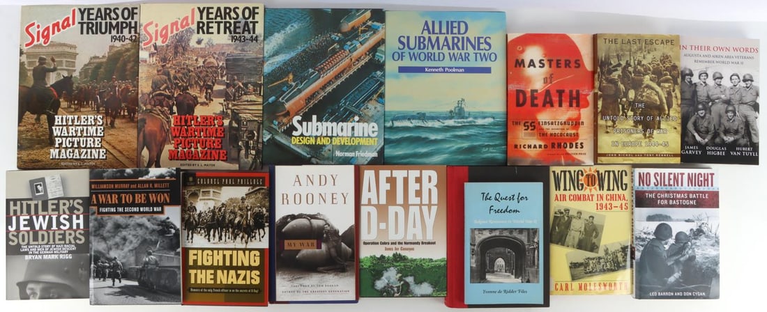LOT16 WWII HISTORY BOOKS HITLER'S JEWISH SOLDIERS: Lof of SIXTEEN (16): #1 The Quest for Freedom by Yvonne de Ridder Files (signed by author) #2 Wing To Wing: Air Combat in China 1943-1945 by Carl Molesworth (signed by author) #3 A War to be Won: Figh