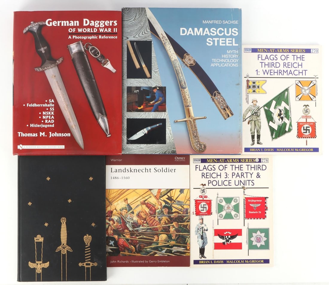 WWII GERMAN THIRD REICH LOT OF 6 REFERENCE BOOKS: Lot of six (6) WWII German Third Reich and general German history reference books. #1 German Daggers of World War II: A Photographic Reference by Thomas M. Johnson #2 Damascus Steele by Manfred Sachse