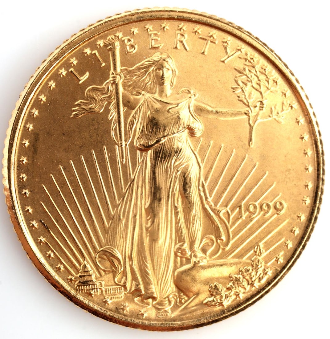 1999 GOLD 1/10 OUNCE OZT AMERICAN EAGLE BU COIN: Brilliant uncirculated. This lot has a reserve.