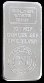 GOLDEN STATE MINT 10 OZT OUNCE 999 FINE SILVER BAR