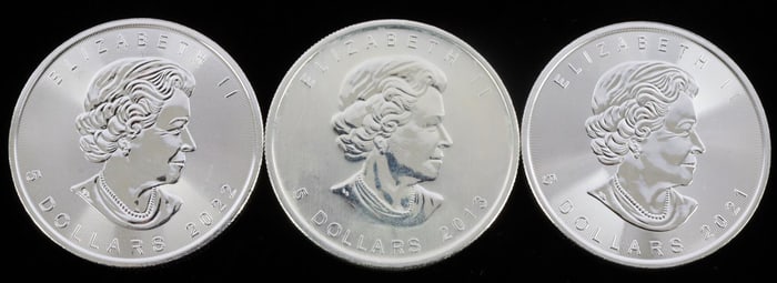 LOT OF 3 SILVER CANADA MAPLE LEAF 1 OZT BU COINS