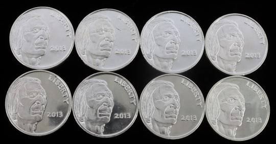 LOT 8 1OZ INDIAN HEAD SILVER BULLION ROUNDS