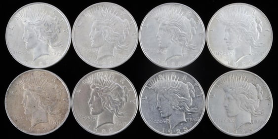 LOT OF 8 SILVER PEACE DOLLAR COINS 1922 & 1923