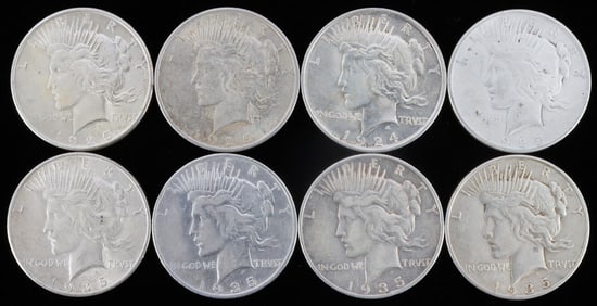 LOT OF 8 SILVER PEACE DOLLAR COINS WITH 4 1935