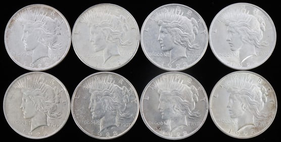 LOT OF 8 UNCIRCULATED SILVER PEACE DOLLAR COINS