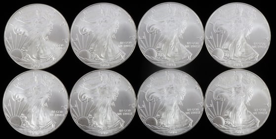 8 2010 1 OZT SILVER AMERICAN EAGLE BU COIN LOT