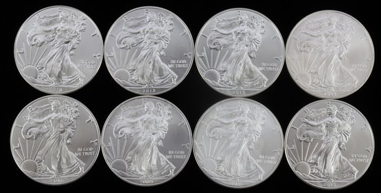 8 1 OZT SILVER AMERICAN EAGLE BU COIN LOT