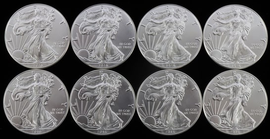 8 1 OZT SILVER AMERICAN EAGLE BU COIN LOT