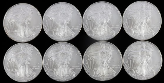 LOT OF 8 2008 SILVER AMERICAN EAGLE BU COINS