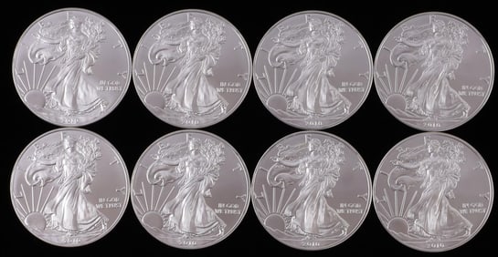 LOT OF 8 2010 SILVER AMERICAN EAGLE BU COINS
